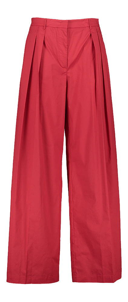 Rode wijde broek met bandplooi Liviana Conti