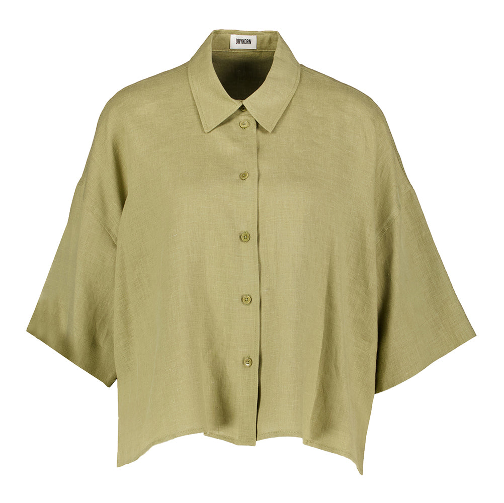 Chemisier en lin vert kaki à manches trois-quarts Yarika Drykorn