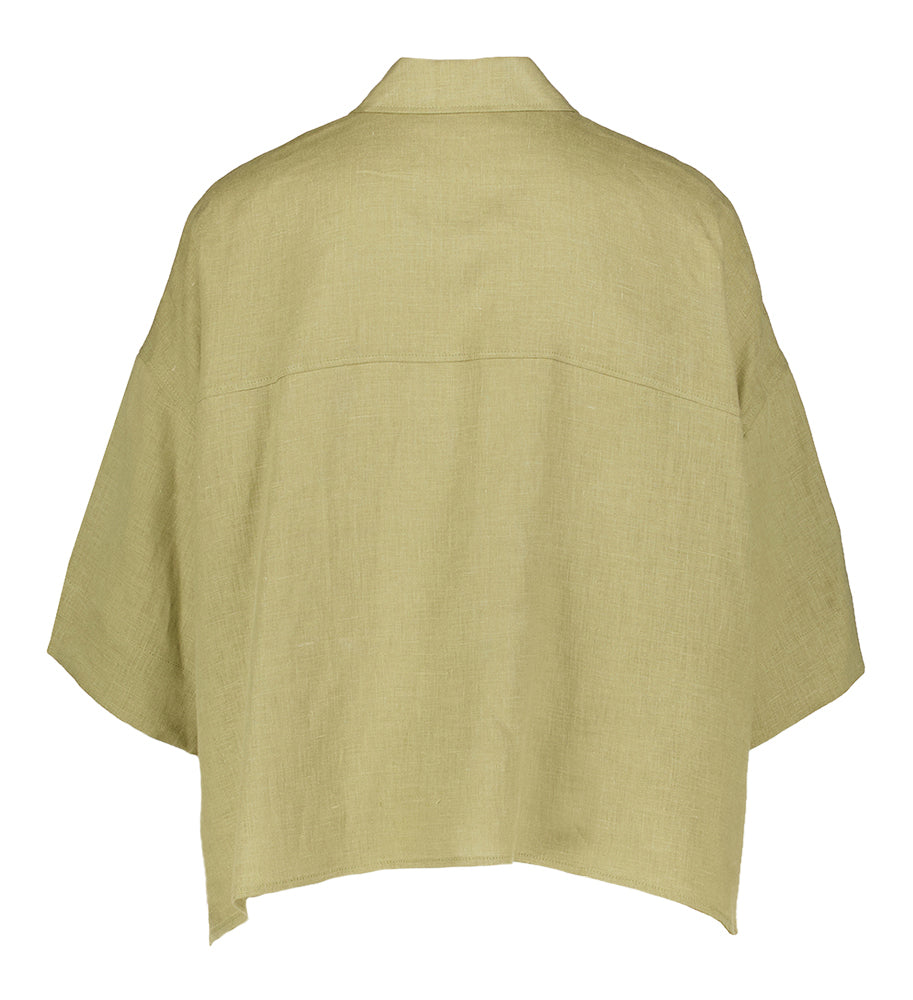 Chemisier en lin vert kaki à manches trois-quarts Yarika Drykorn