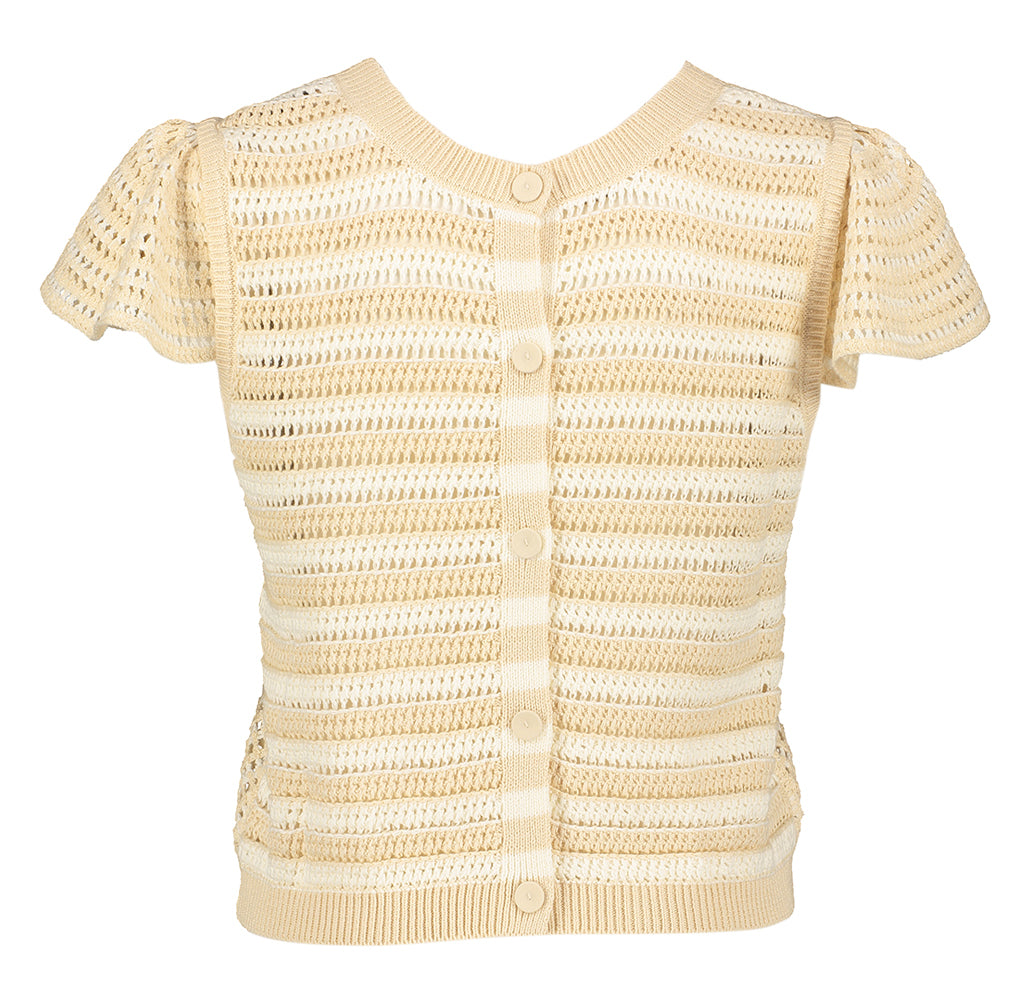 Ensemble twin-set beige en crochet avec boutons au dos