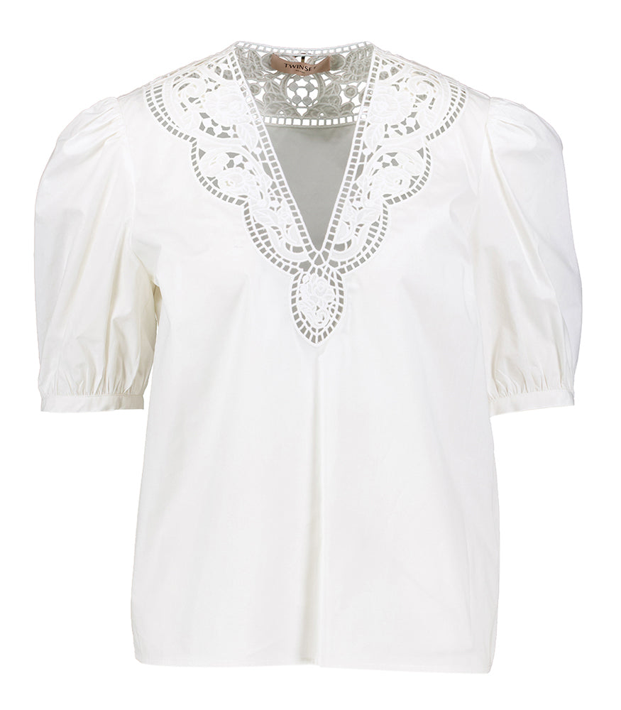 Ensemble deux pièces : blouse écrue brodée