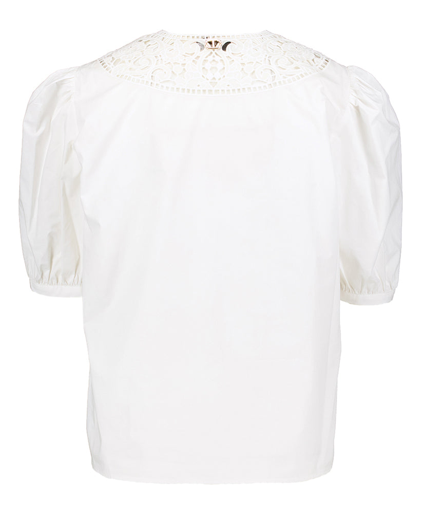 Ensemble deux pièces : blouse écrue brodée
