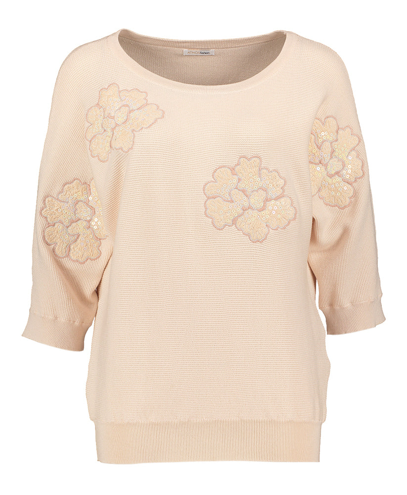 Lichtroze pull met ronde hals en pailletten Jula Atmos