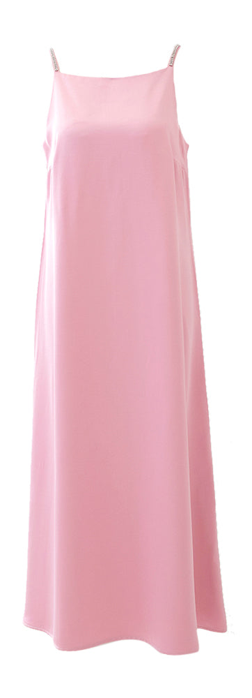 Roze glanzende mouwloze lange jurk met details in strass Esenza Senso