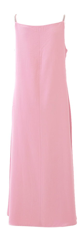 Roze glanzende mouwloze lange jurk met details in strass Esenza Senso