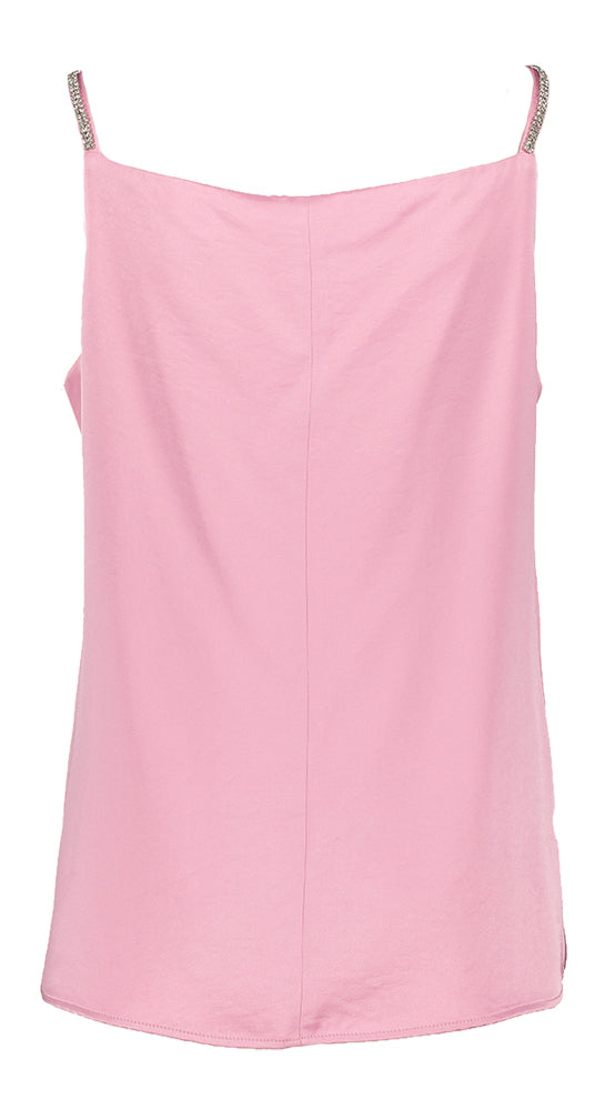 Roze glanzende bloes met strass op de bandjes Esenza Senso