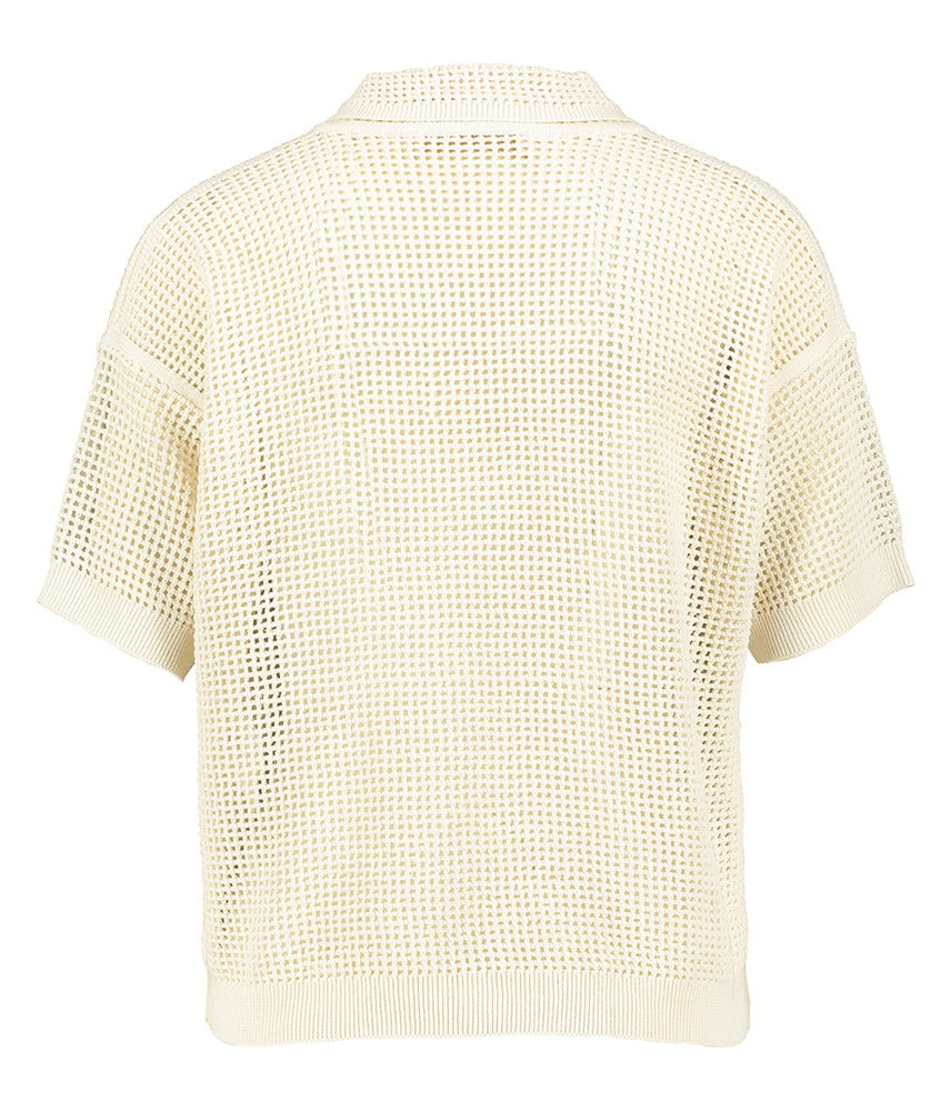 Pull beige en crochet à manches courtes et boutons Edelweiss Vanessa Bruno