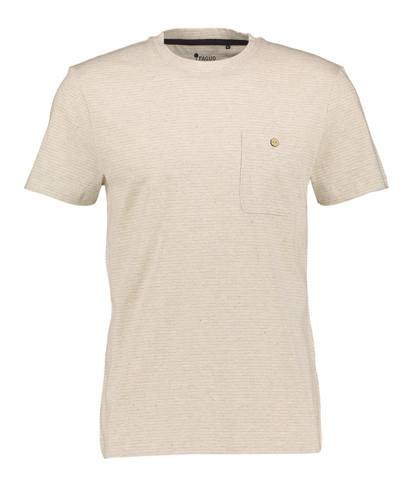 T-shirt beige à rayures avec poche poitrine Faguo