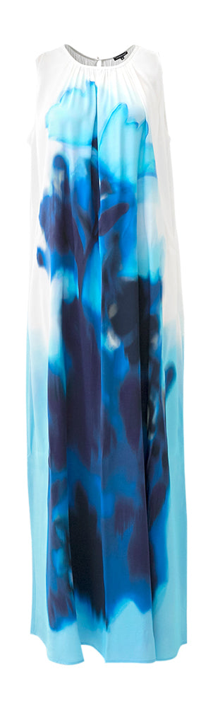 Blauw en witte lange mouwloze jurk in print Caroline Biss