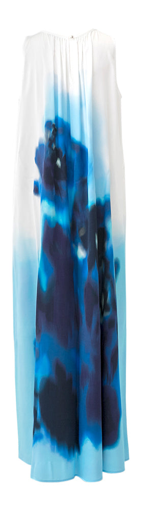 Blauw en witte lange mouwloze jurk in print Caroline Biss