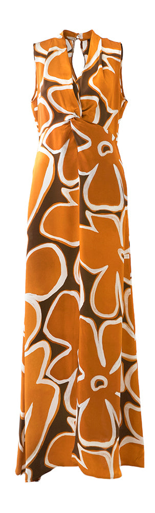 Robe longue marron imprimée avec fente sur le devant Caroline Biss