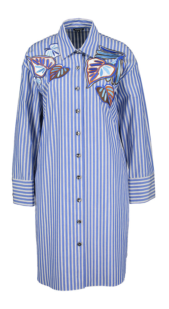 Robe-chemise à rayures bleues et blanches avec détails Caroline Biss