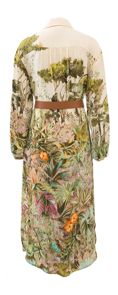 Lange soepelvallende jurk met bloemenprint en riem Caroline Biss