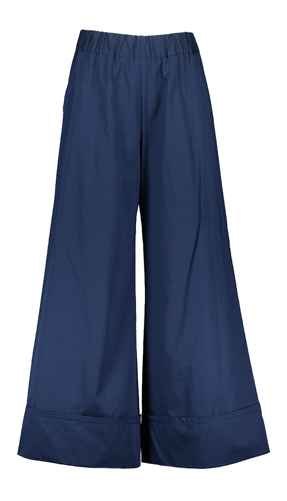 Pantalon large en coton bleu avec élastique Caroline Biss