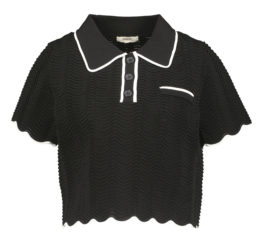 Polo court noir avec détails écru Pikil Suncoo