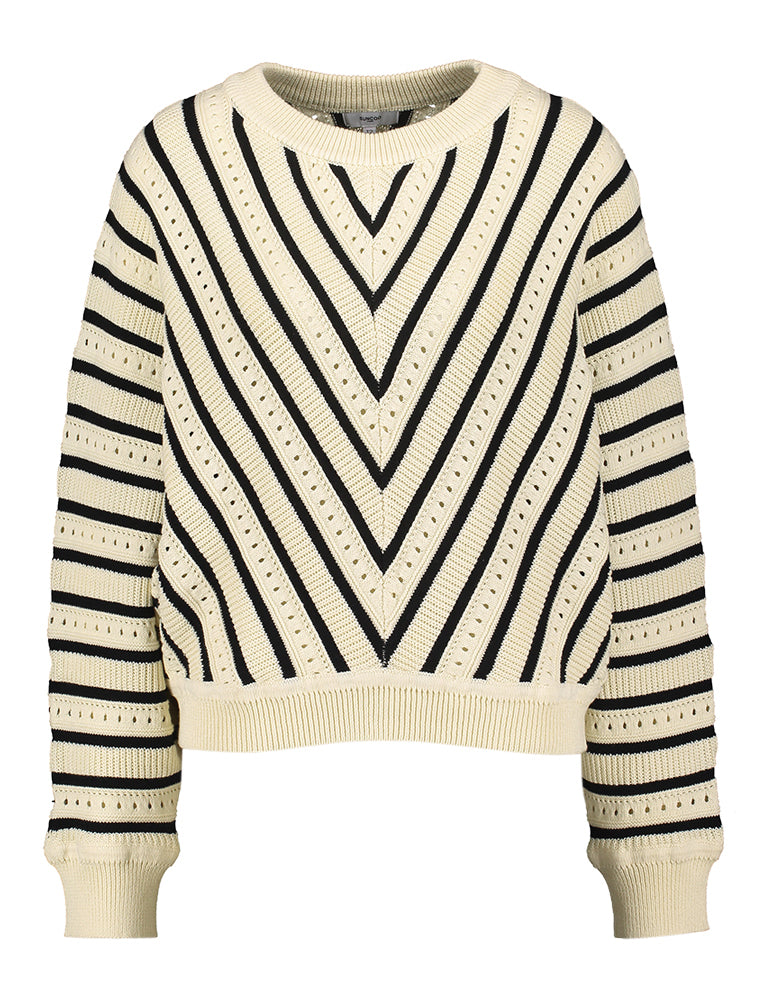 Pull rayé crème à col rond Pheana Suncoo