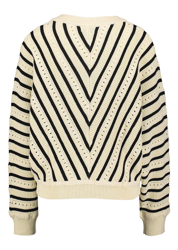 Pull rayé crème à col rond Pheana Suncoo