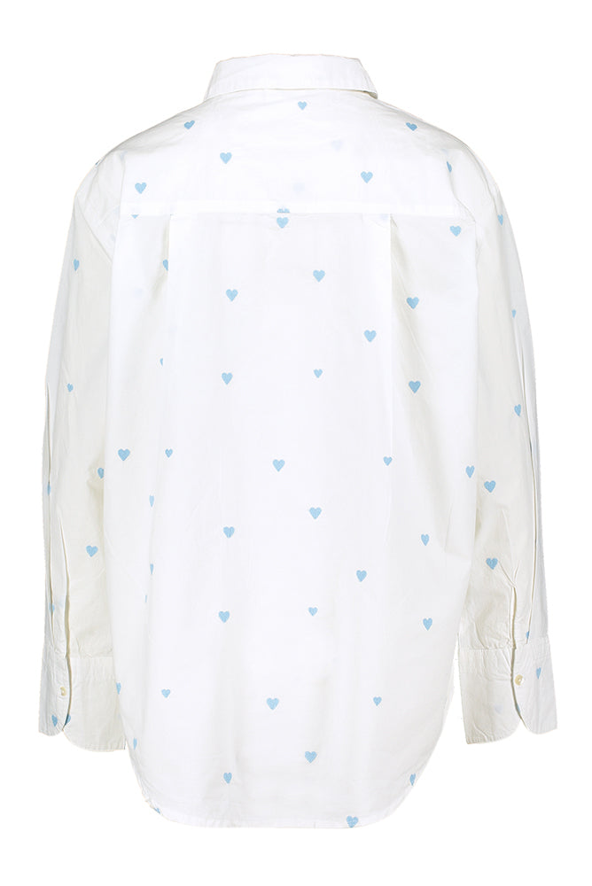 Chemisier en coton blanc à motif de cœur bleu clair Saint Tropez