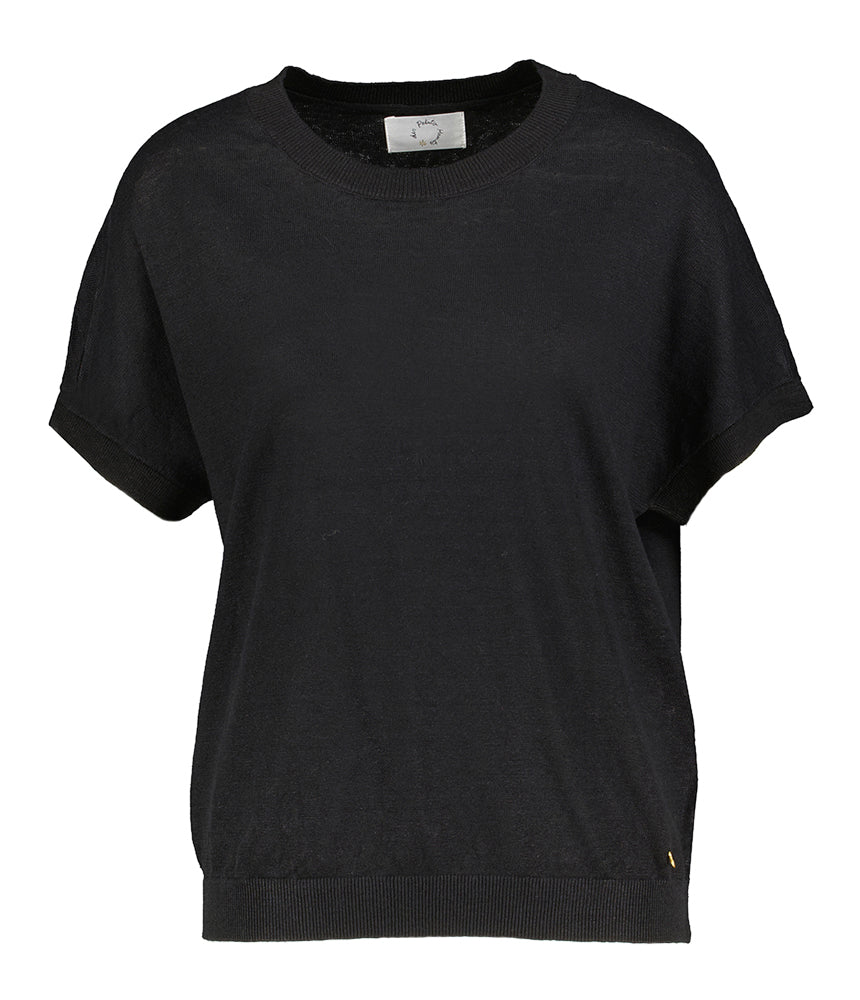 Pull en lin noir à manches courtes Alexo Des Petits Hauts