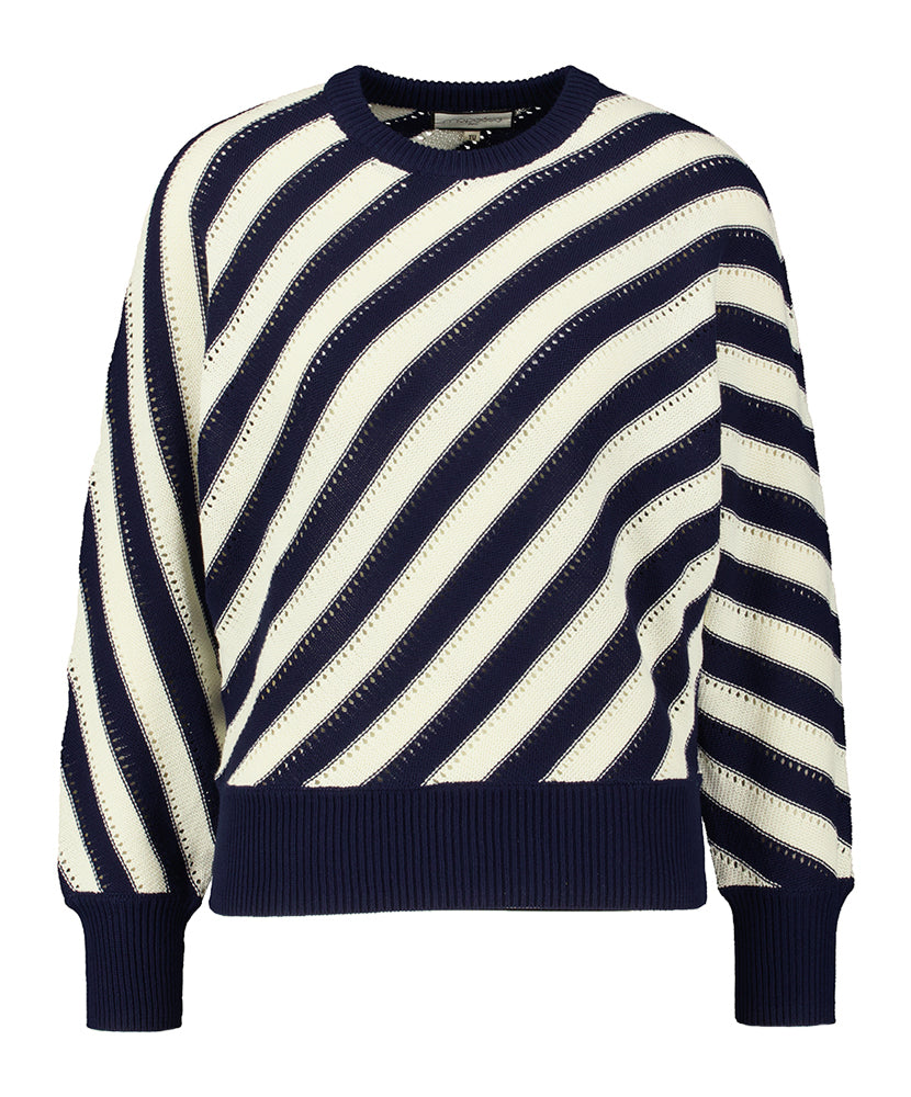 Pull rayé écru et bleu foncé à col rond Izia Prima Ma Poesie