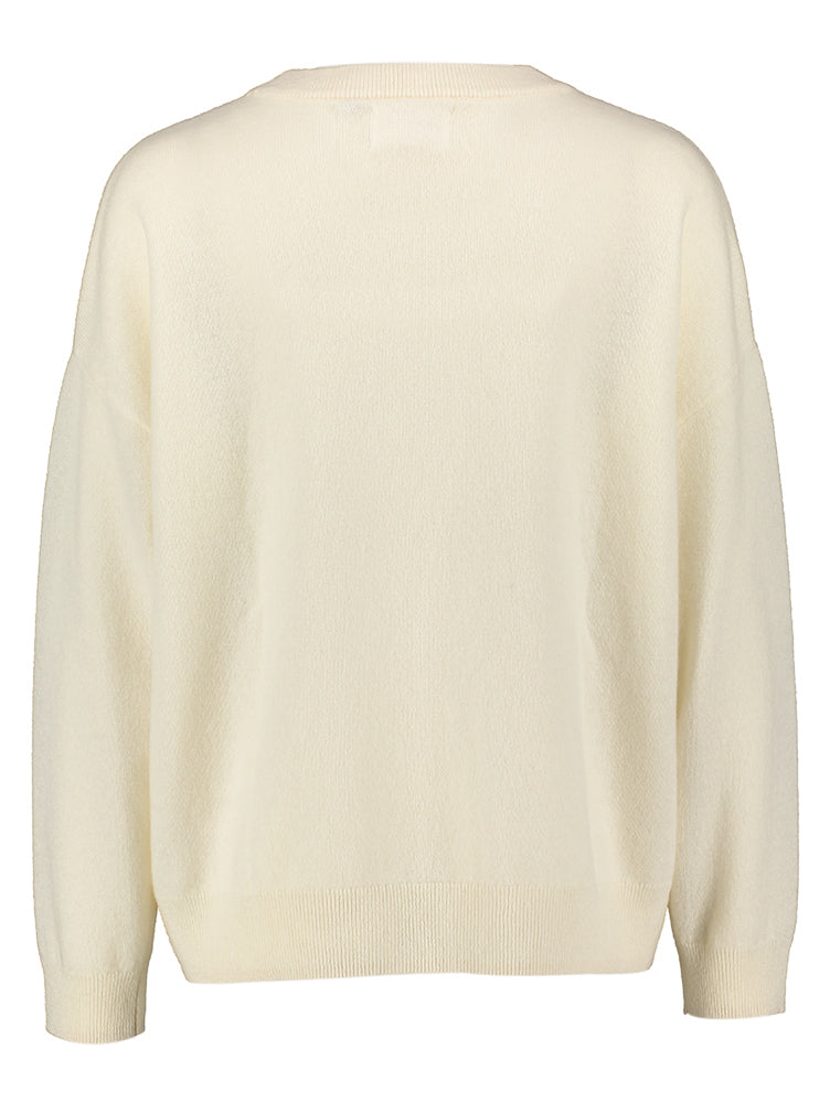 Off White pull met ronde hals in cashmere Mapoupette Les Tricots de Lea