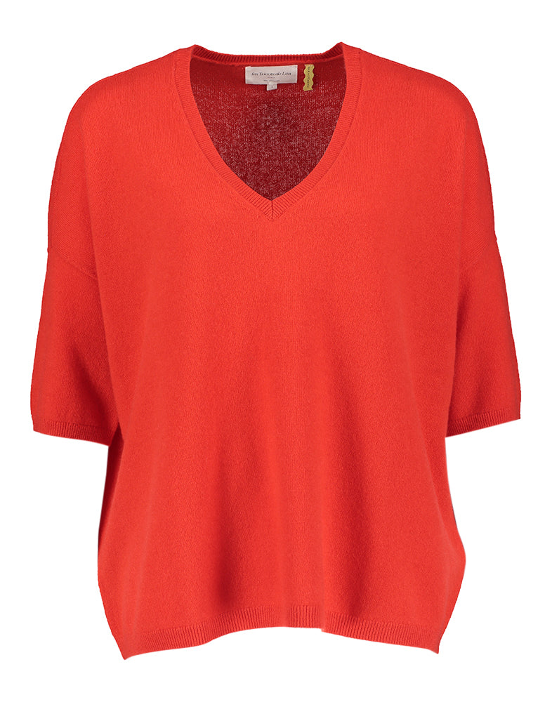 Pull rouge col V en cachemire Martinettie Les Tricots de Léa