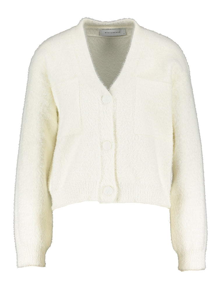 Witte fluffy cardigan met knopen Isarea Rino Pelle