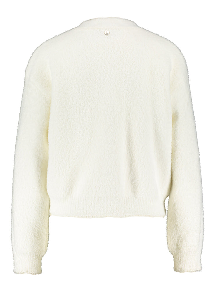 Witte fluffy cardigan met knopen Isarea Rino Pelle