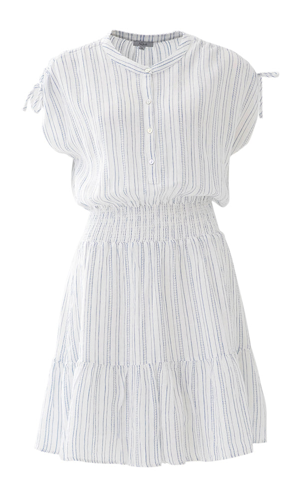 Robe midi en lin à rayures bleues et blanches Samina Rails