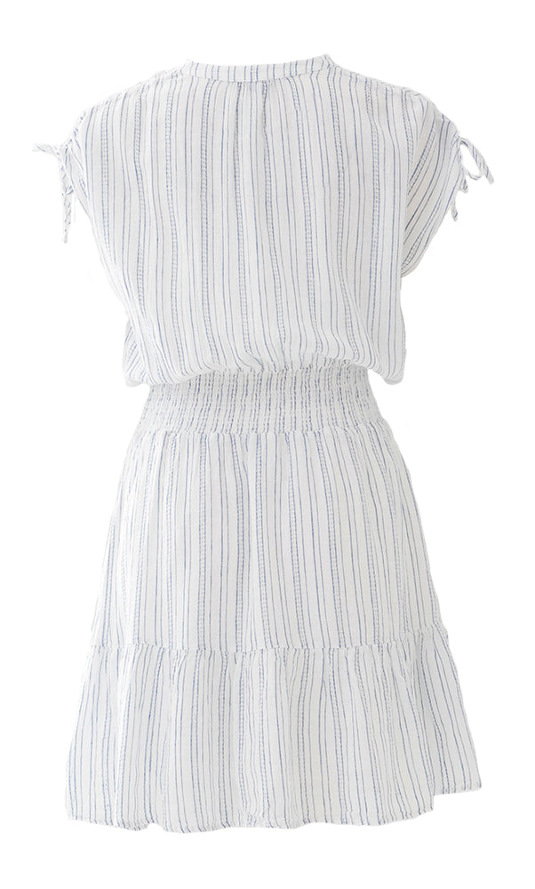 Robe midi en lin à rayures bleues et blanches Samina Rails