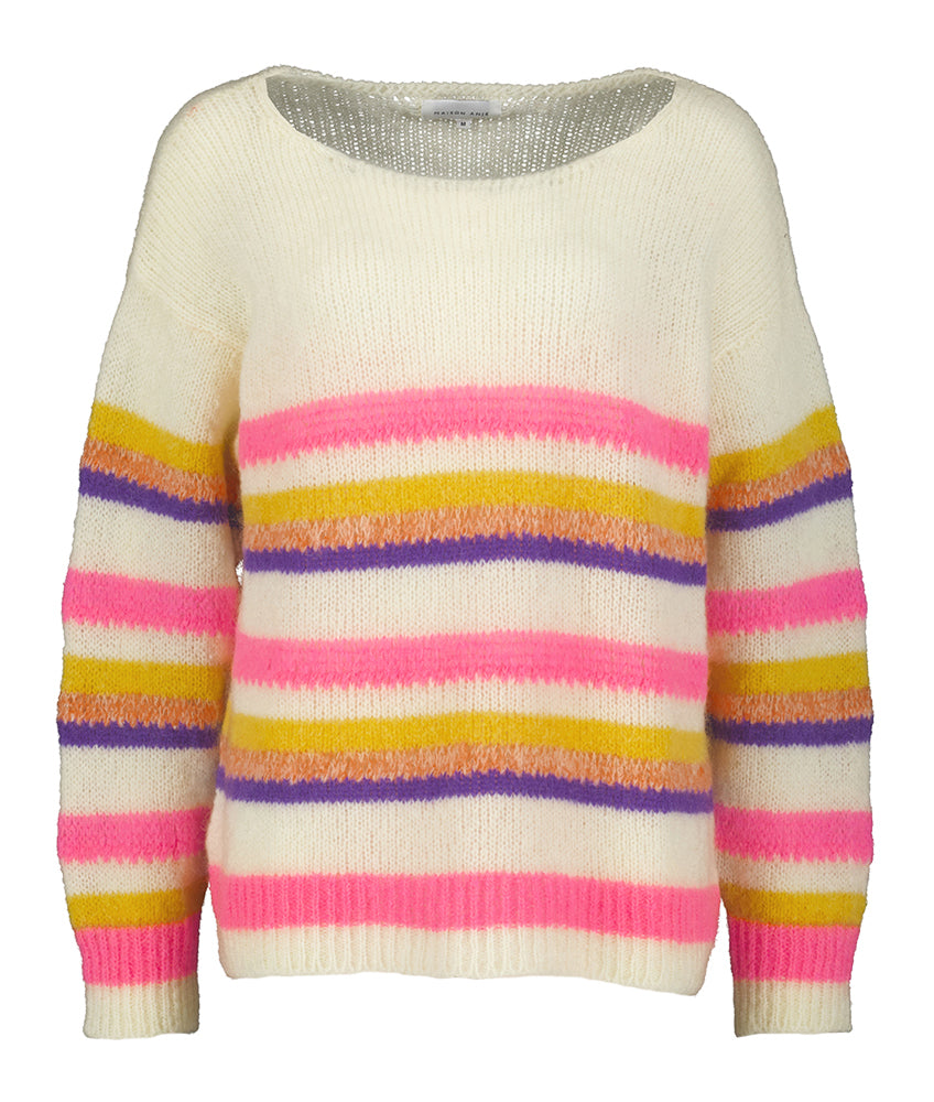 Pull rayé en laine beige Beryton Maison Anje