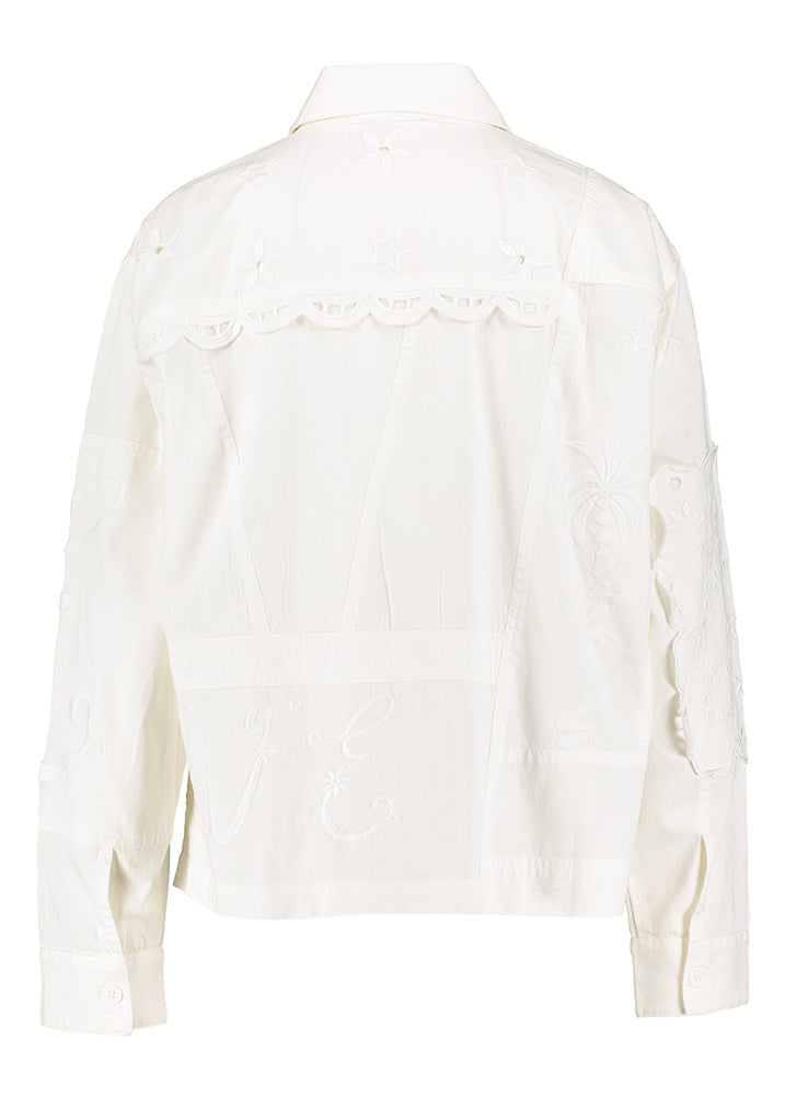 Witte katoenen blouse met lange mouwen en details Stella Nova