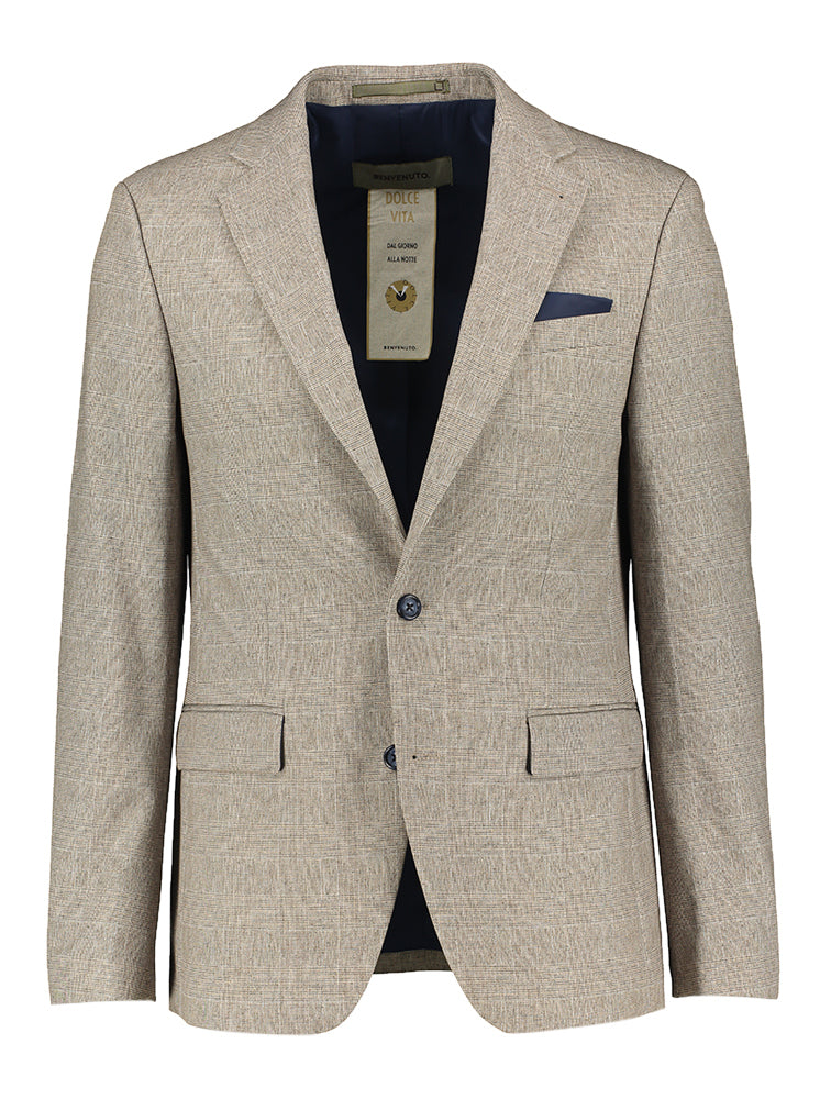 Lichtbruine geruite kostuumblazer Mario Benvenuto