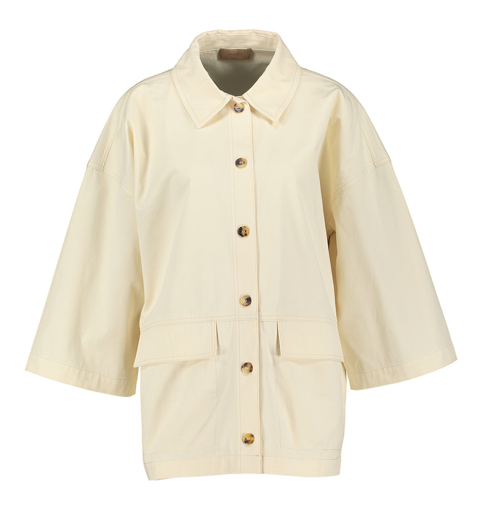 Manteau oversize en coton ivoire à boutons et manches trois-quarts Rue de Tokyo