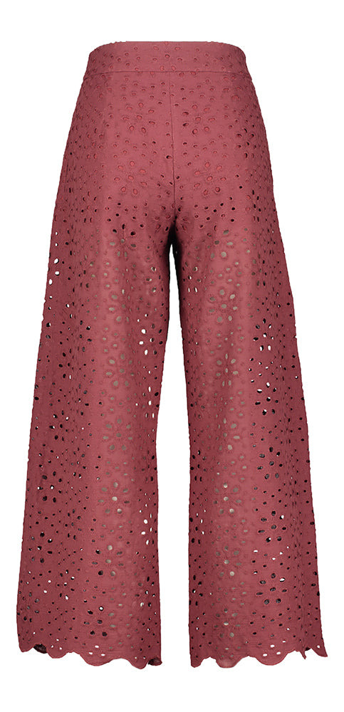 Pantalon bordeaux à détails en dentelle Kuyu Momoni