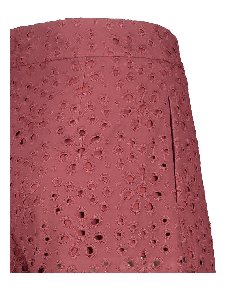 Bordeaux broek met kantdetail Kuyu Momoni