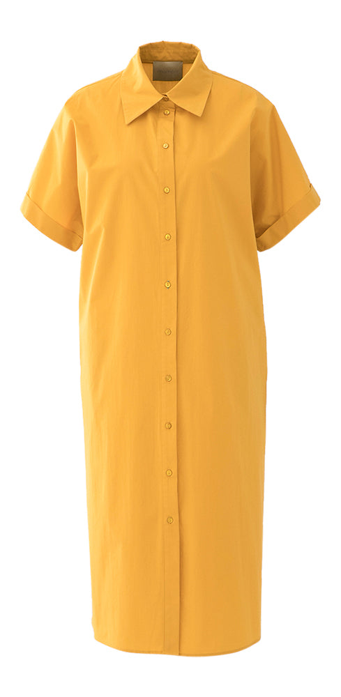 Robe-chemise jaune ocre à manches courtes Para Momoni