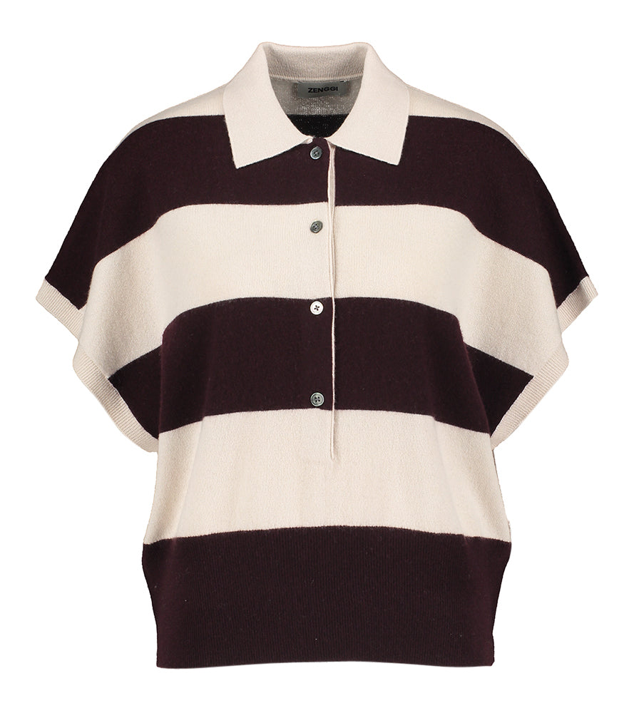 Polo en laine beige à rayures marron Zenggi