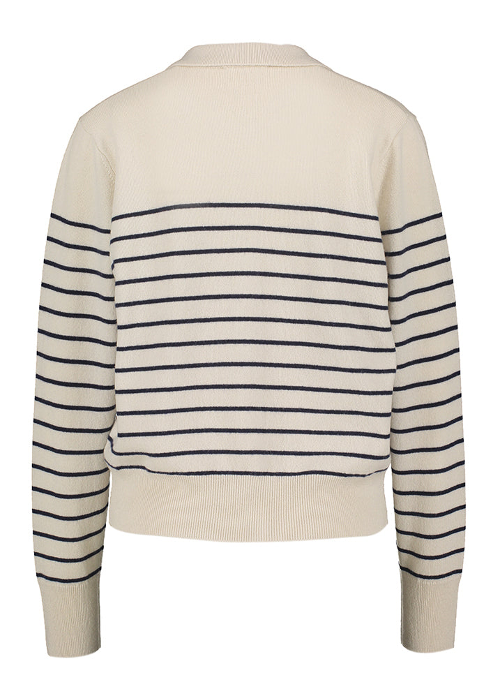 Beige wollen cardigan met zwarte strepen Zenggi