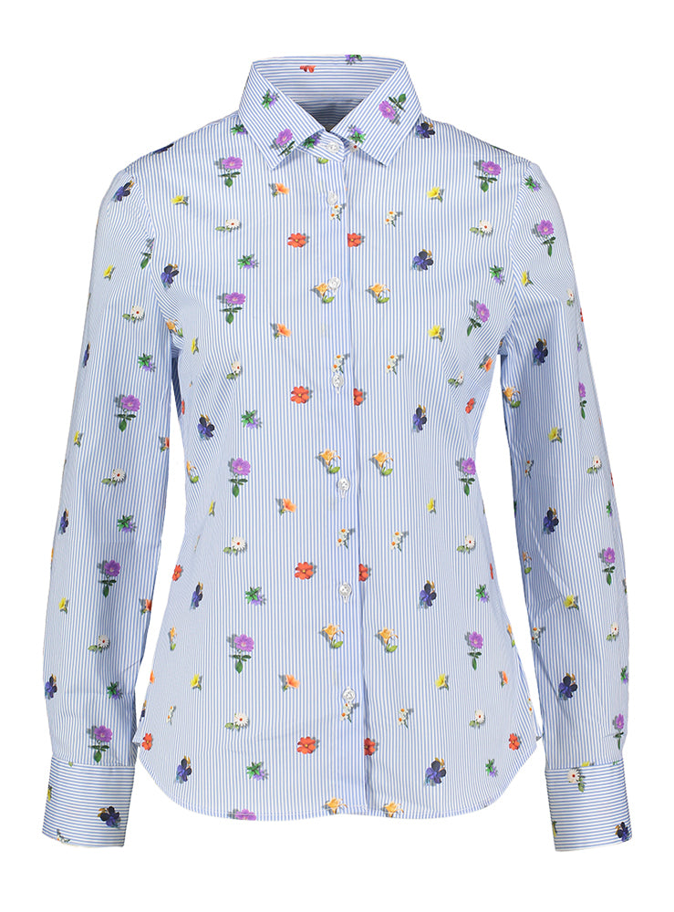 Chemise bleue à rayures et imprimé floral Brigitte Christiana Conti