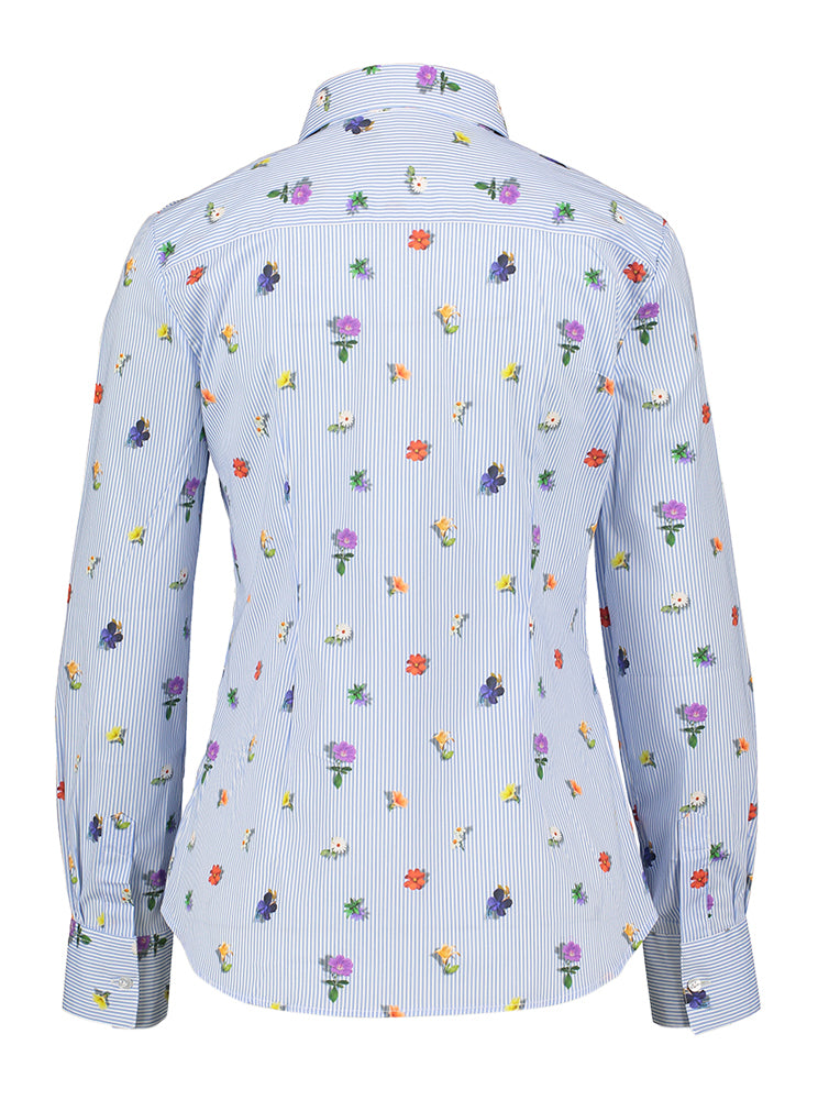 Chemise bleue à rayures et imprimé floral Brigitte Christiana Conti