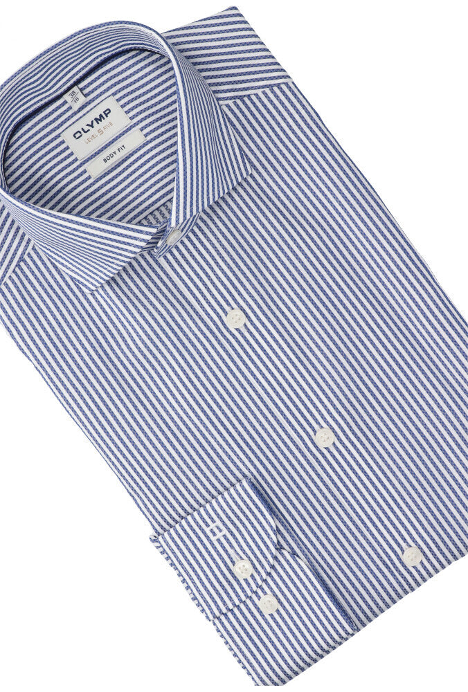 Chemise bleue en coton (coupe classique) à rayures et manches longues Olymp