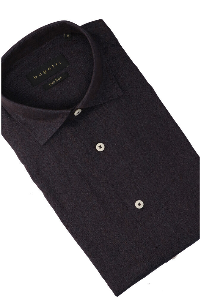 Chemise en lin marron (coupe classique) Bugatti