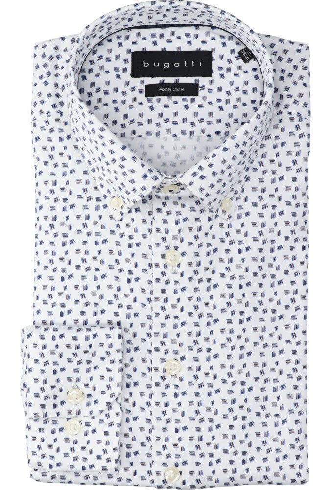 Chemise blanche en coton (coupe classique) à manches longues, imprimé Bugatti