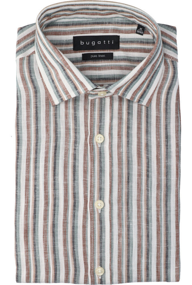 Chemise en lin blanc (coupe classique) à rayures et manches longues Bugatti