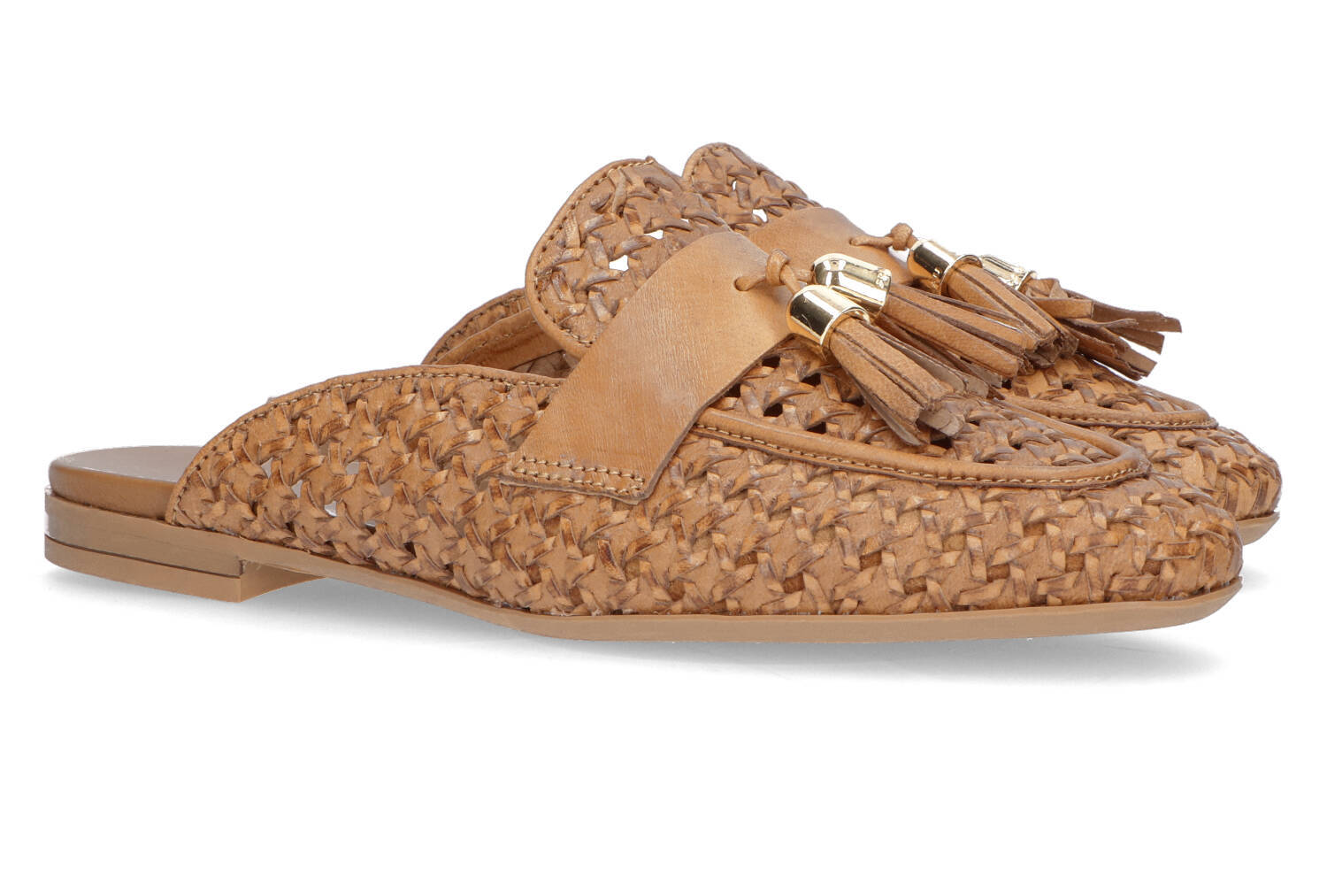 Pantoufles tissées couleur cognac Frau