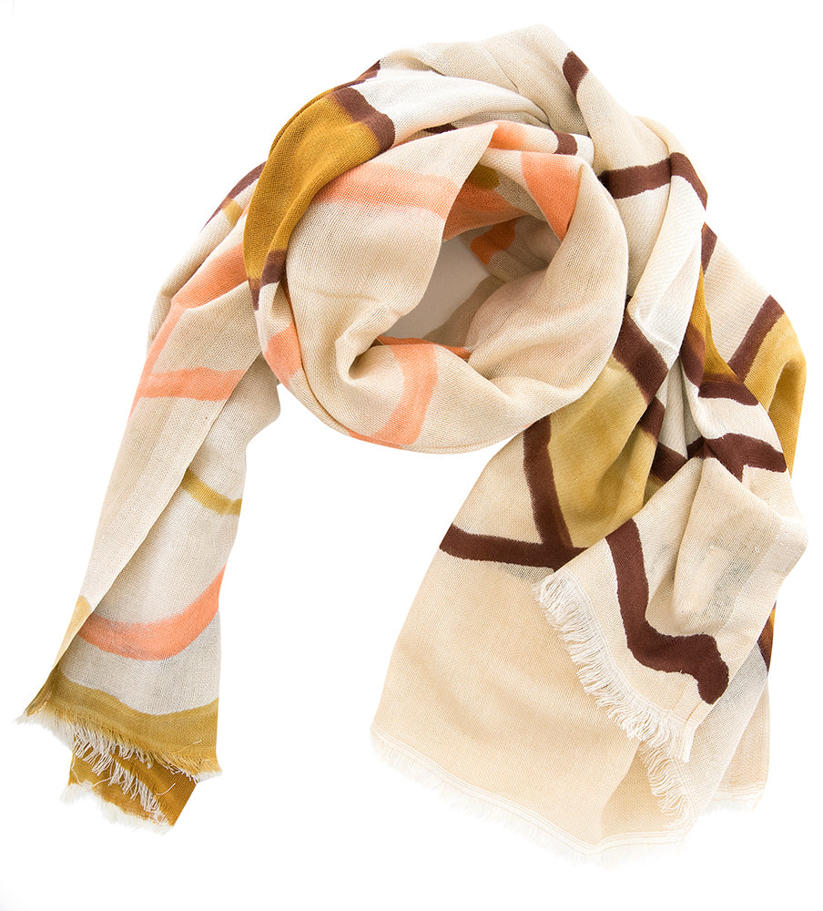 Beige katoenen sjaal met print Darbaar Bo'vie