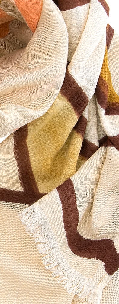 Beige katoenen sjaal met print Darbaar Bo'vie