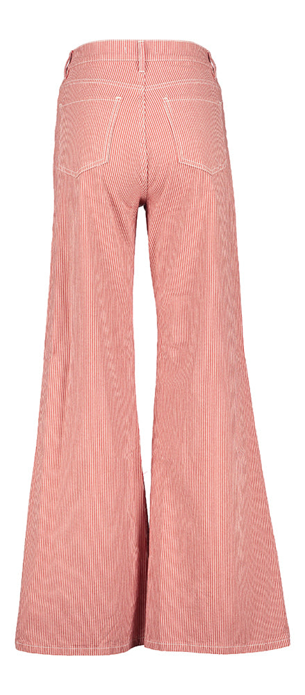 Pantalon en coton orange à rayures écrues Femme By-Bar
