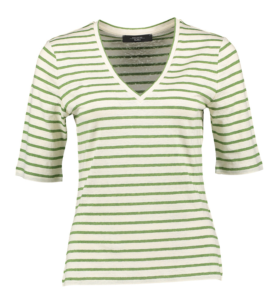 T-shirt en lin à rayures vertes Opzione Max Mara